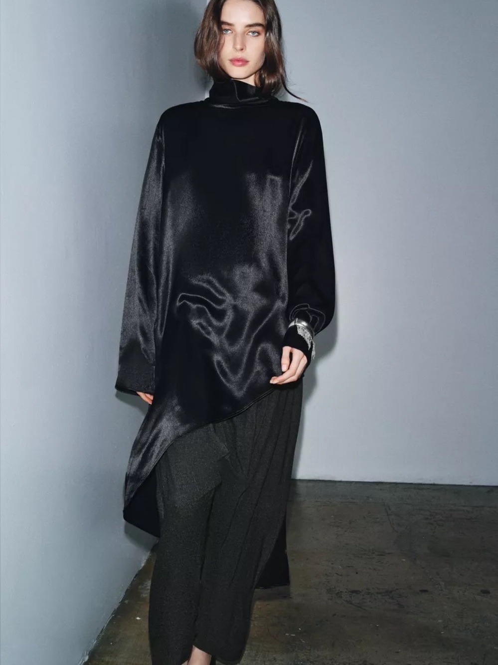 Zara Black Satin High-Neck Tunic